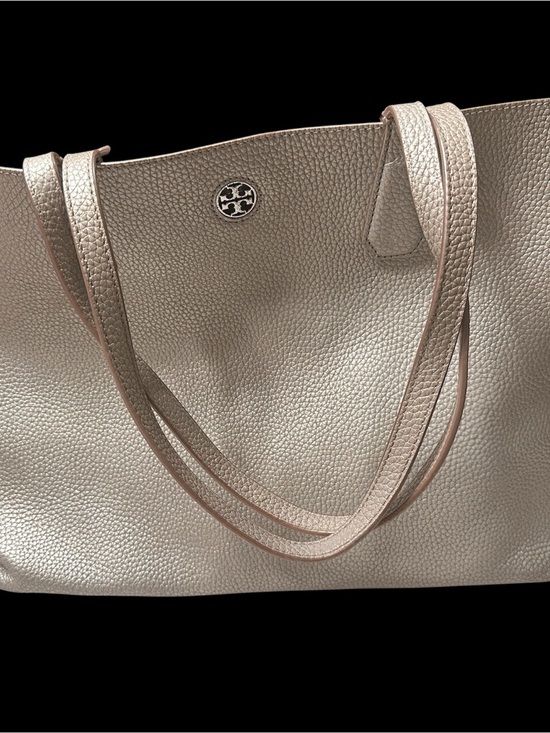 Tory Burch Handbags - Tory Burch Metallic Taupe Pebbled Faux Leather Tote
